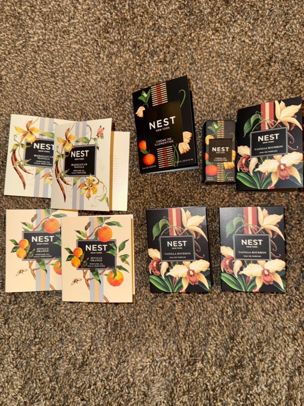 NEST Assorted Scent Sample Cards -see pics vanilla bourbon etc x8 -3ml-x1